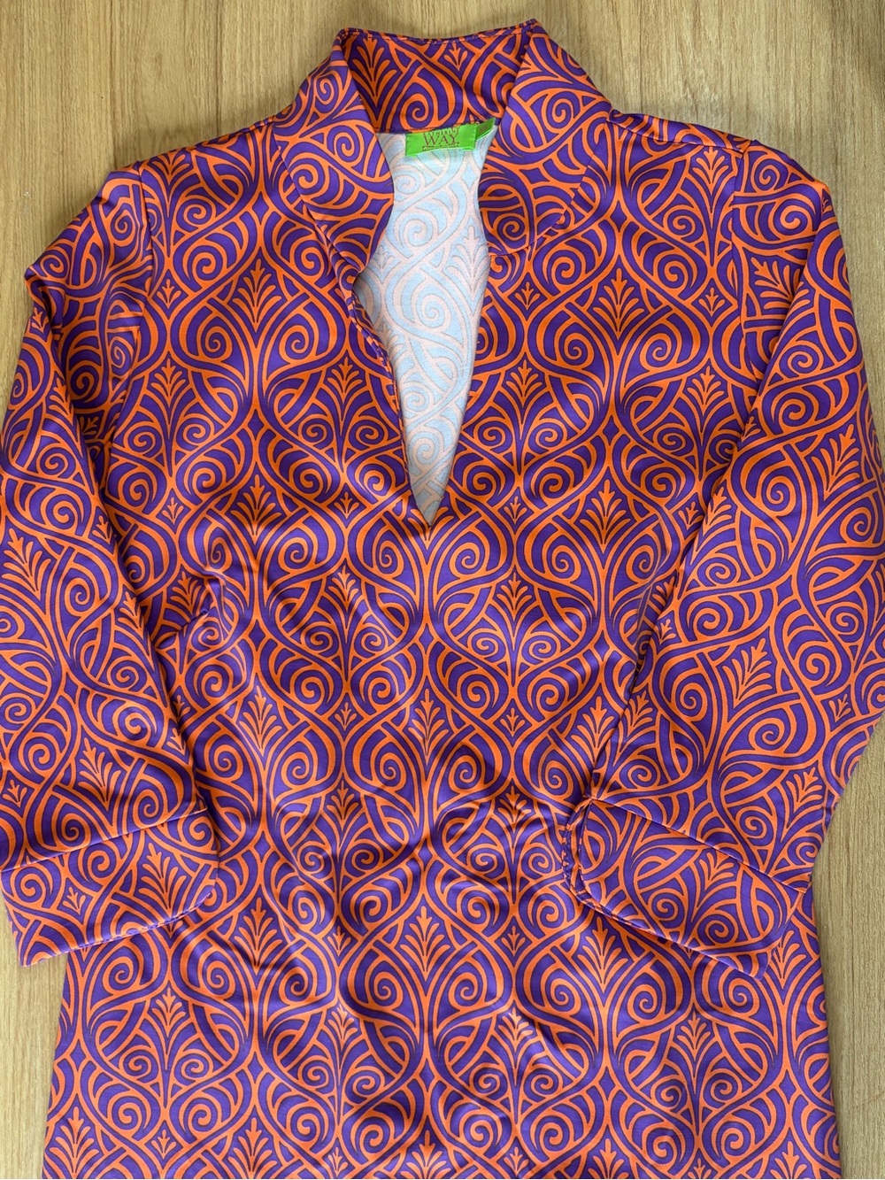 Katherine Way Women's Purple & Orange Patterned Dress XS Nylon Spandex